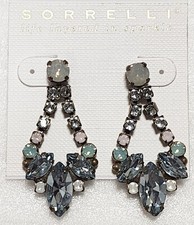Sorelli Pastel Blues/Pink Crystal Brass Tone Dangle Pierced Earrings A-539