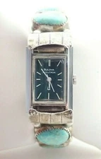 Navajo Signed D Delores Paul Turquoise Bulova Accutron Sterling Watch Cuff