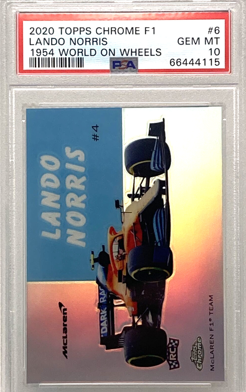 2020 Topps Chrome F1 LANDO NORRIS RC-  1954 World On Wheels #6  PSA 10 GEM