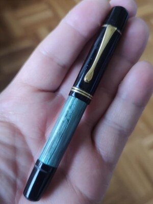 🔴PELIKAN 100 N Green Marbled Fountain Pen 14 K Gold 585 flex OM