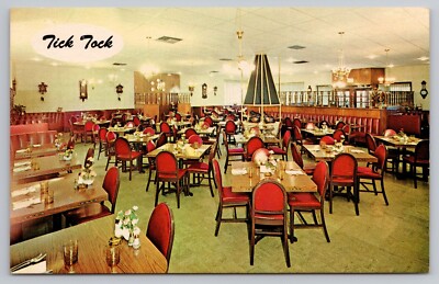 1970s Hollywood, CA  Tick Tock Restaurant Interior,  Clock Collection  Postcard