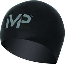 New MP Phelps Black/Silver Adult 100 Silicone Swim Competition Race Cap