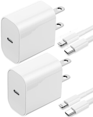 2 Pack - 20w Fast Charger Block W/ 3ft Cable Type C compatible with Apple iPhone