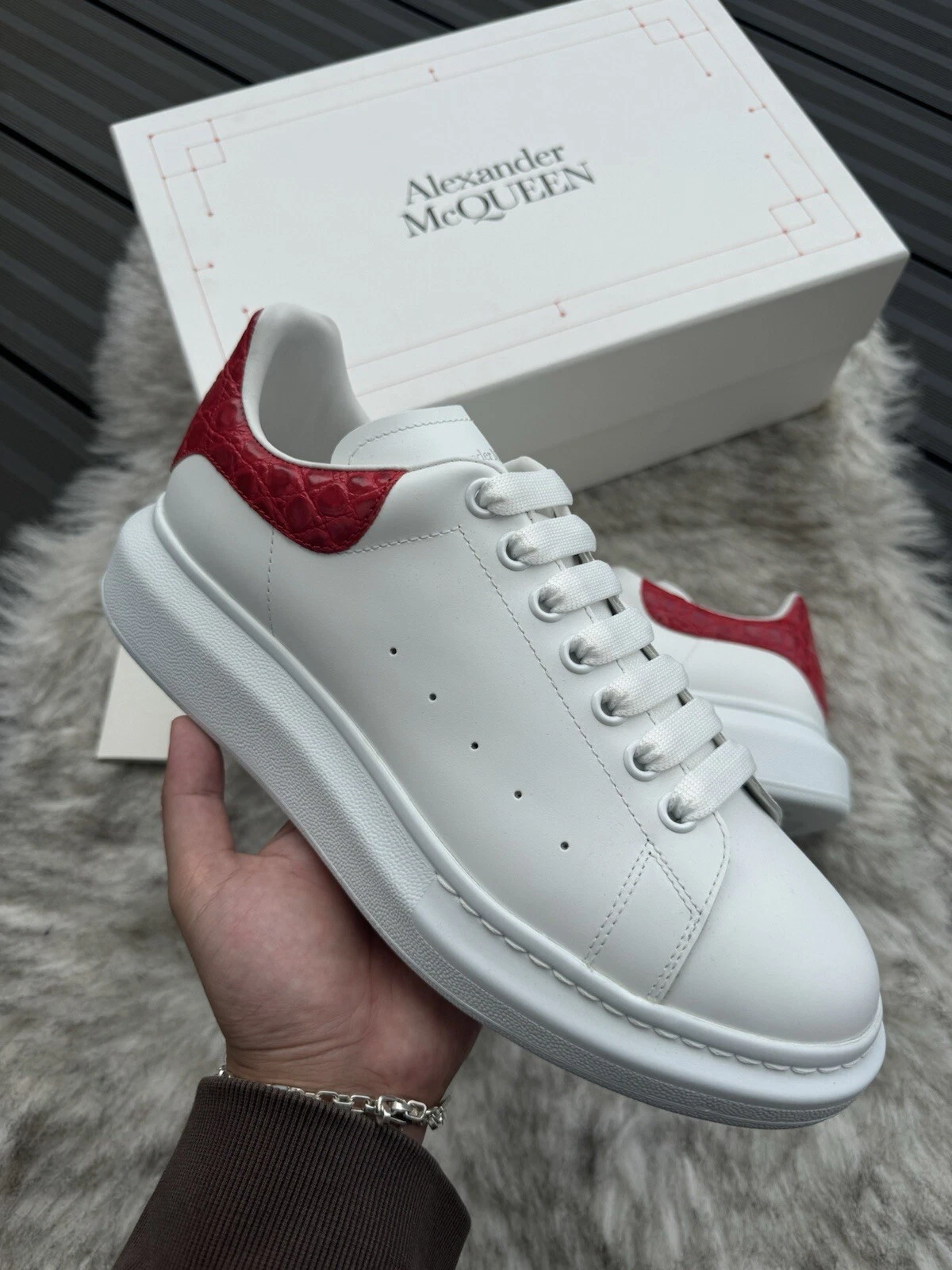 Alexander McQueen — Alexander MCQueen Oversized Croc Effect | White/Red | Size UK11 EU45 | AMQ Mens