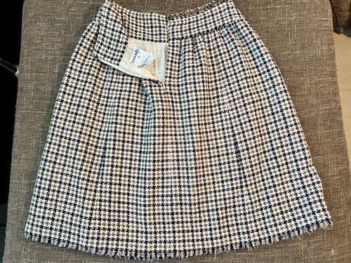 Authentic CHANEL '08P CC Logo Tweed Houdstooth Braided Trim Skirt sz 38 - Picture 5 of 12