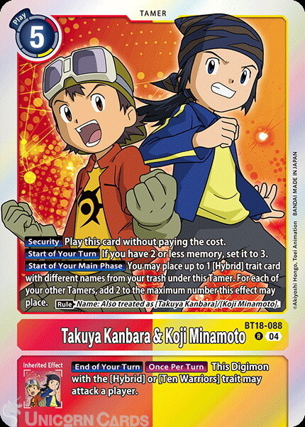 BT18-088 Takuya Kanbara & Koji Minamoto : Rare Digimon Card : BT18-19: Special B
