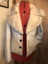 Real Leather Jacket Mink Collar Vintage Crocodile Cream Grey Tips 8 10 12 Glam