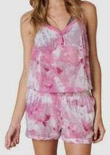  90 Prana Women's Pink Sylvia Printed Sleeveless V-Neck Cuffed Hem Romper Sz XL