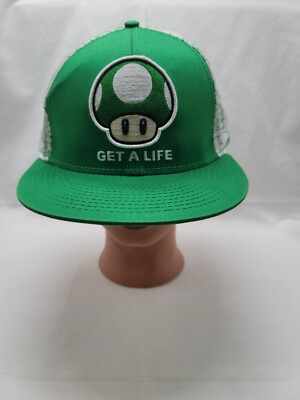 Super Mario Green Mushroom 1-Up GET A LIFE Hat Cap Nintendo size S/M 2012. EUC