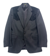 vtg Pagano West 44R Black Faux Suede Western Blazer Jacket Sport Coat USA Cowboy