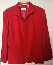 Villager Liz Claiborne Red Zip Front Blazer Jacket Fully Lined Women s Size 12
