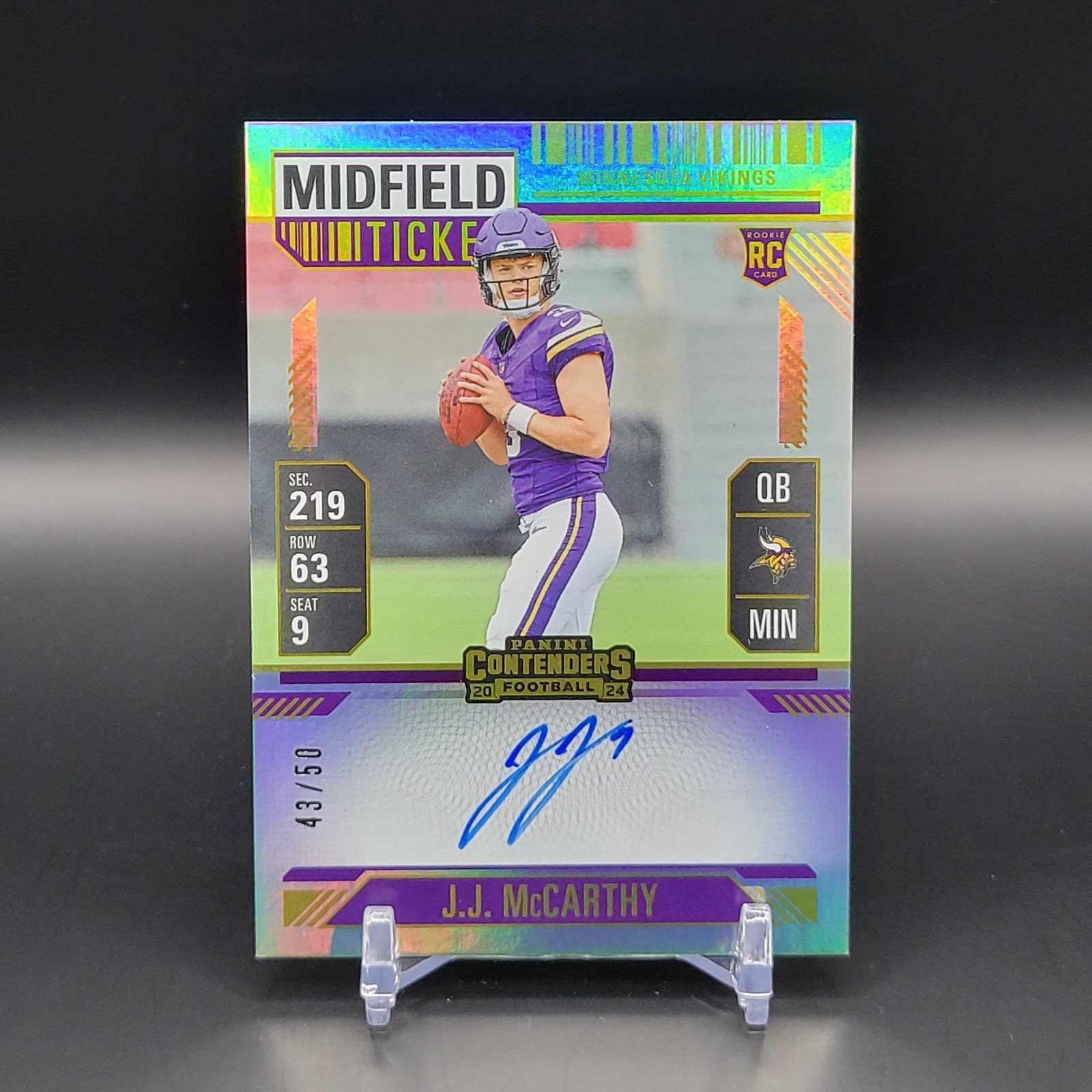 2024 Panini Contenders Football Midfield Ticket JJ McCarthy On Card Auto /50 RC