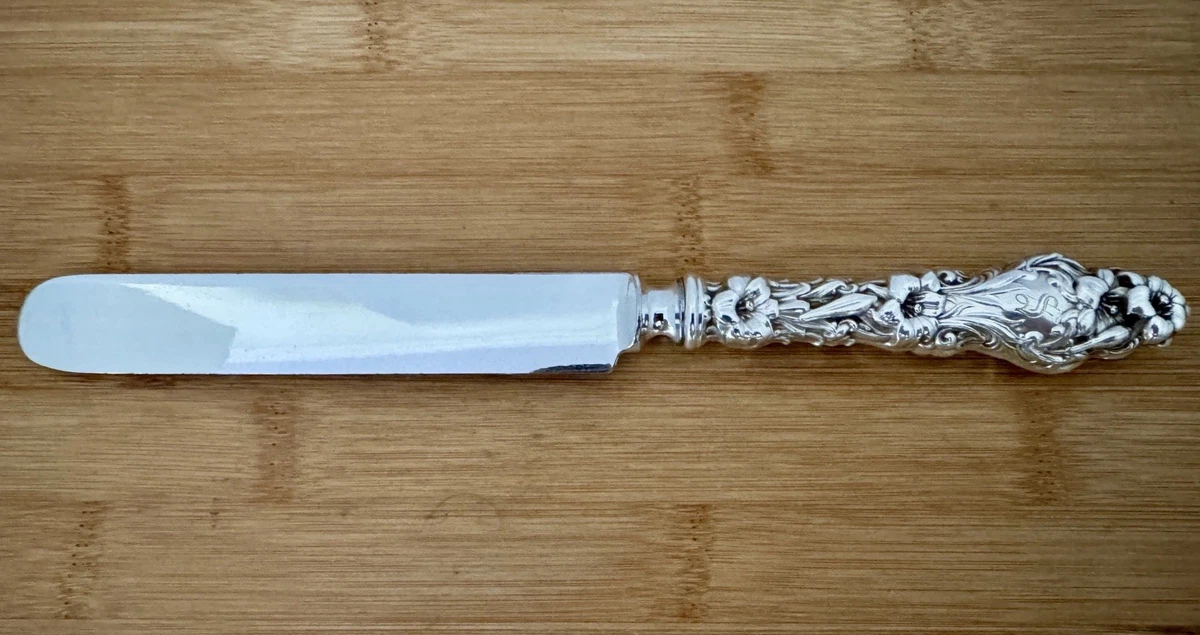 【Whiting ホワイティング】純銀／バターナイフ「Lily」モノグラム無し Whiting Manufacturing Company Lily Antique US Sterling Silver for