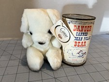 Vintage Canned Alaskan Polar Bear Novelty Toy Plush Stuffed Animal Russ