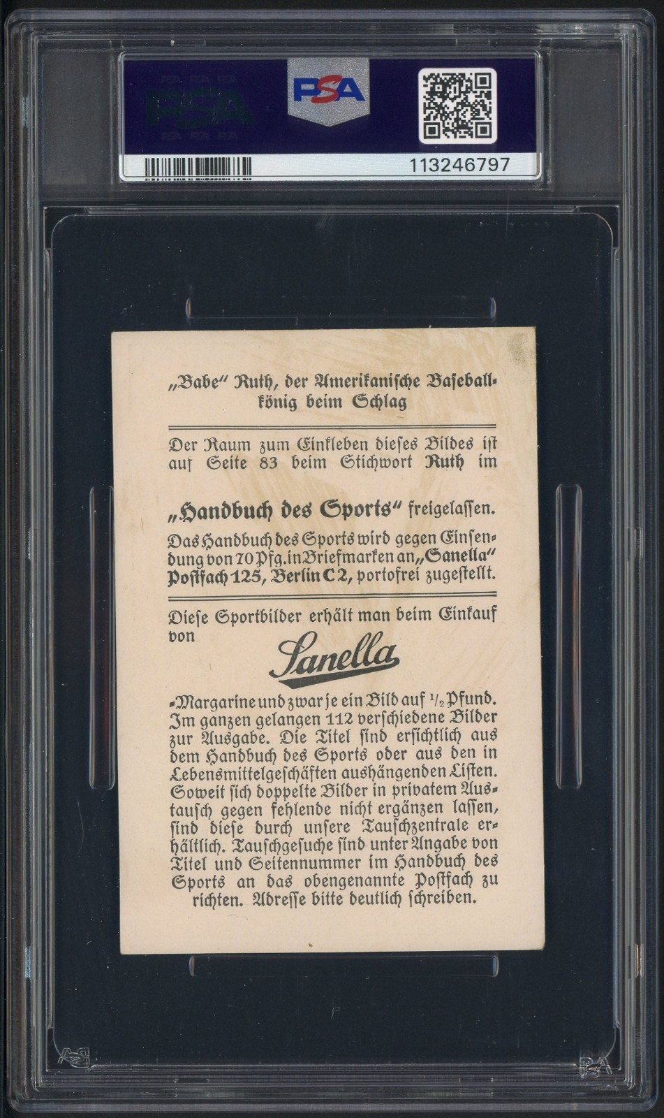 1932 Sanella Margarine #83 Babe Ruth HOF SUPER RARE TYPE 1 CENTERED PSA 2 view 2