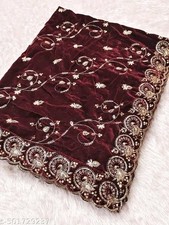 Maroon Heavy Embroidery Velvet Dupatta For Bride And Women 2. Mtr