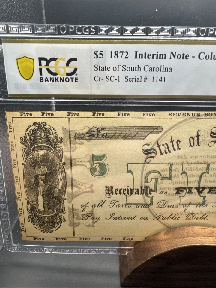 State Of South Carolina Columbia $5 1872 Net About Uncirculated - Image 3 of 4