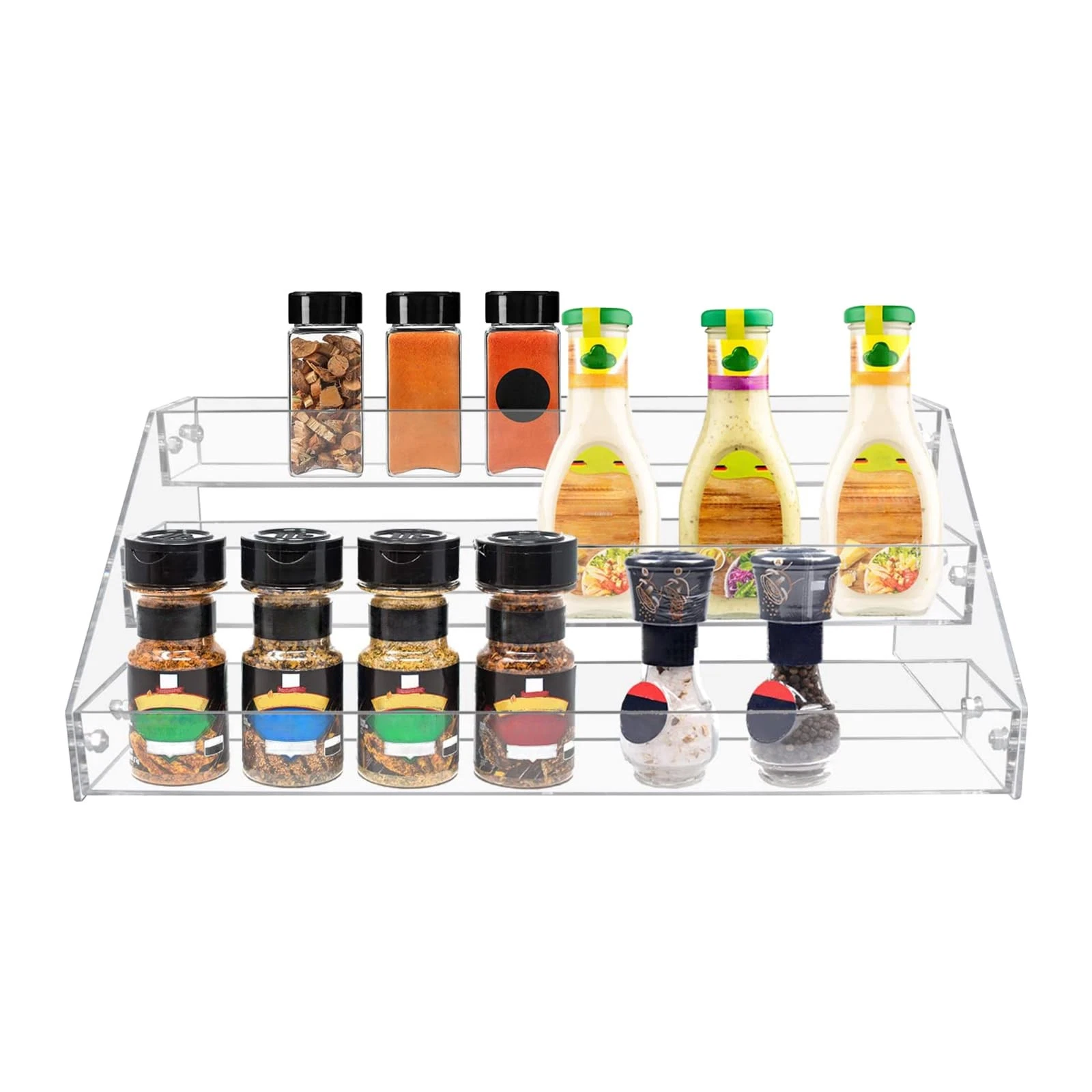 Tiered Spice Rack, Seasoning Organizer, Clear Acrylic Vertical Shelves Can Or...