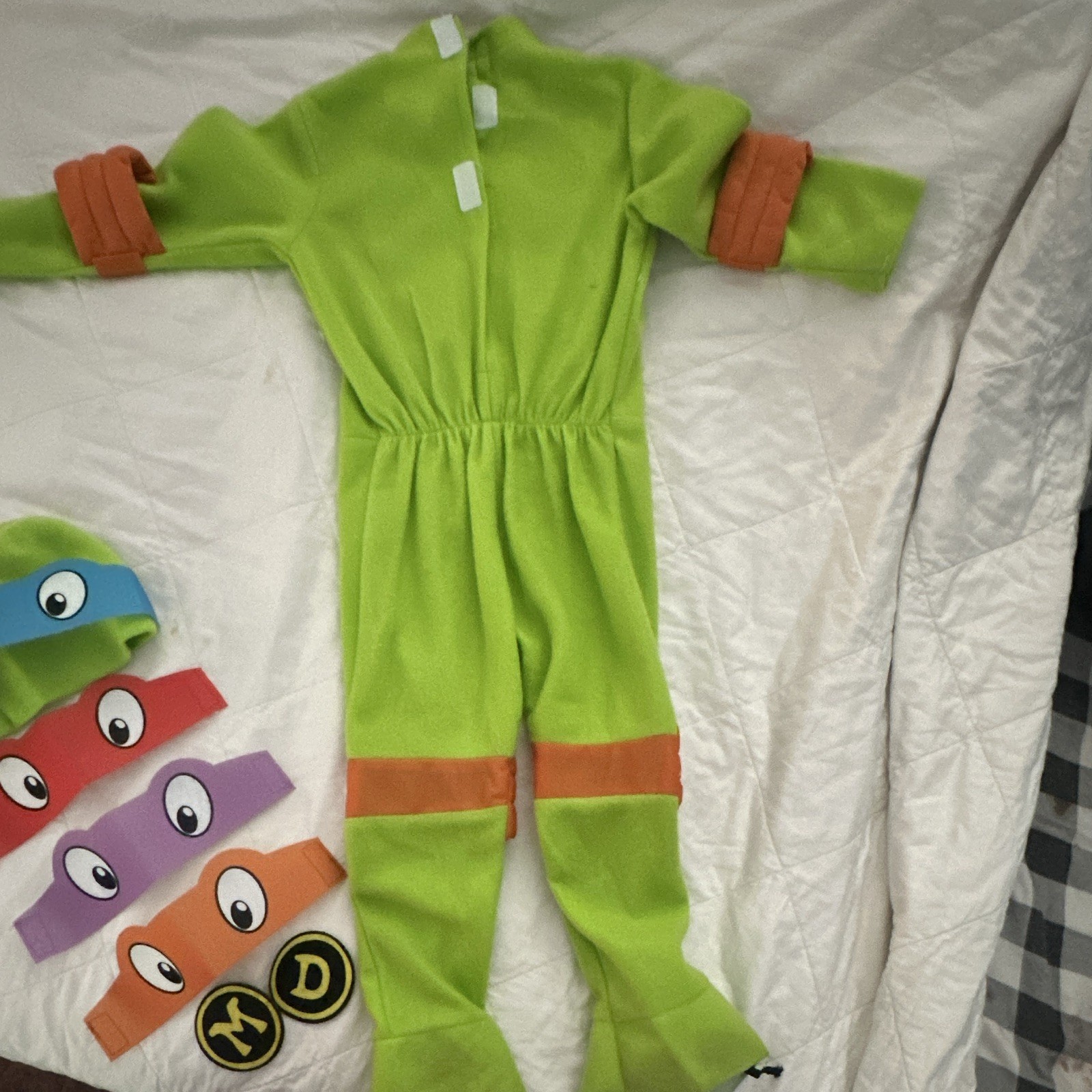 Nickelodeon TMNT Costume Jumpsuit 3T-4T Green Polyester w/ 4 Masks 2 Patches image 5