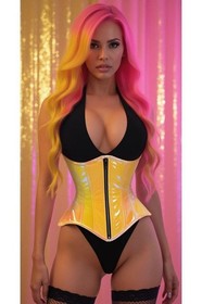Daisy Corsets Yellow/Pink Holo Double Steel Boned Underbust Waist Cincher USA