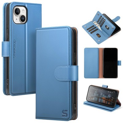 Shieldtop Wallet Phone Case with Card Holder for iPhone 13 6.1'' Light Blue