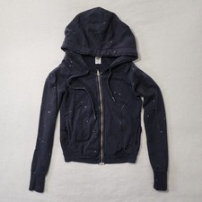 NSF Distressed Hoodie Womens Petite Blue Paint Splatter Movie Prop Jane Stunt 