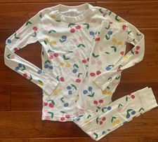 Hanna Andersson Pajama Set Top  Bottom Girls Size 10 Cotton pjs Ivory Cherries