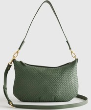 Quince Italian Leather Convertible Crescent Handwoven Shoulder Bag Green New NWT