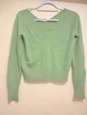 Lamberto Losani Pull femme cachemire vert col V manches longues uni taille S