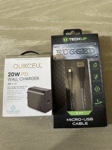 Quickcell USB-C Type Single Wall Charger - 20W + Tech Up Rugged Micro USB Cable