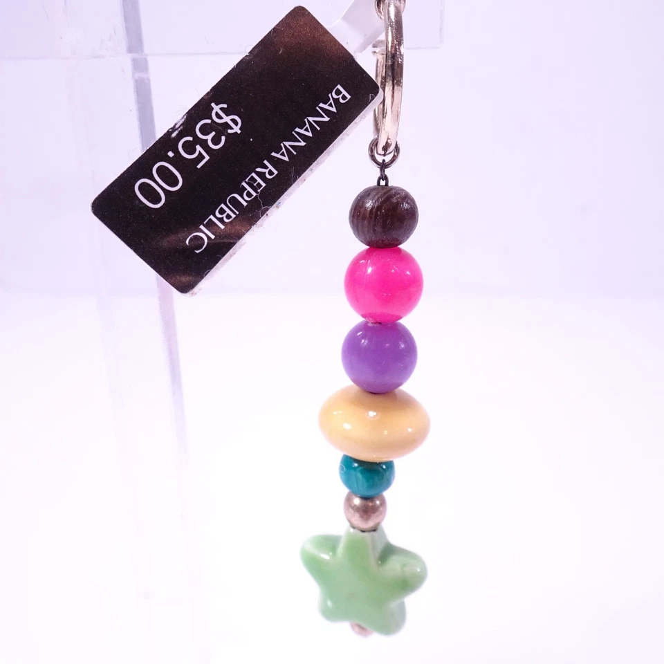 Banana Republic Cotton Candy Multi Color Gem Stone Wood Star Earrings NWT 35 - Image 2 of 4