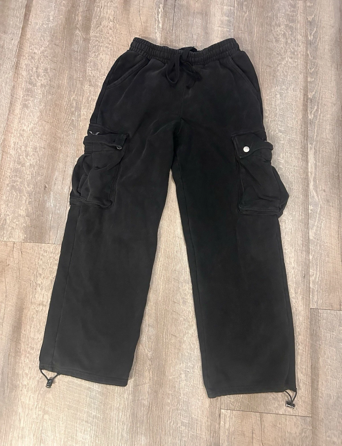 Ditch Men’s Black Solid Cargo Pants XS Regular Drawstring Elastic Waist Pockets