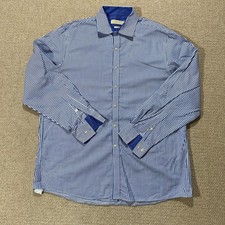 Michael Kors Dress Shirt Mens Large Blue White Striped 16.5 Collar 34/35
