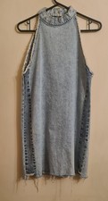 PULL & BEAR 100% Cotton Sleeveless Denim Dress/Top with Frayed Edges Size Medium