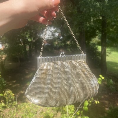 Whiting and Davis Co. 1920s Vintage Enameled Mesh Evening Bag Silver