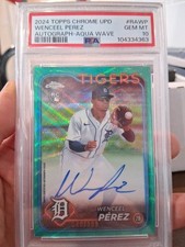 PSA 10 Wenceel Perez 2024 Topps Chrome Update Autograph Aqua Wave 040/199 Tigers