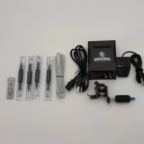 💉 Dragonhawk Tattoo Machine Kit Power Supply Foot Pedal Needles Set 