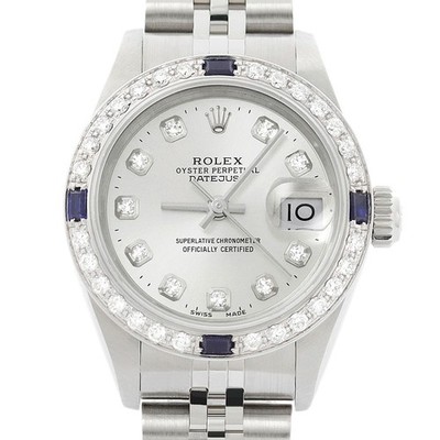 Rolex Damen Datejust 69174 Silber Diamant Saphir 18K Gold Uhr Mit / Rolex Band