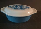 Vintage Pyrex Blue Horizon #043 1.5 Qt Oval Casserole Dish with Lid