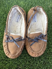 Airwalk Women  s Moccasin Slippers Brown Faux Suede Fur Lined Size 10