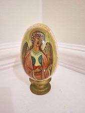 Russian Orthodox wooden egg with handpainted religious ikon. Ideal Easter gift