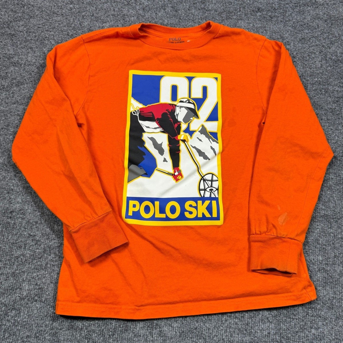 Polo Ralph Lauren T Shirt Kids M 10 12 Orange Long Sleeve Ski