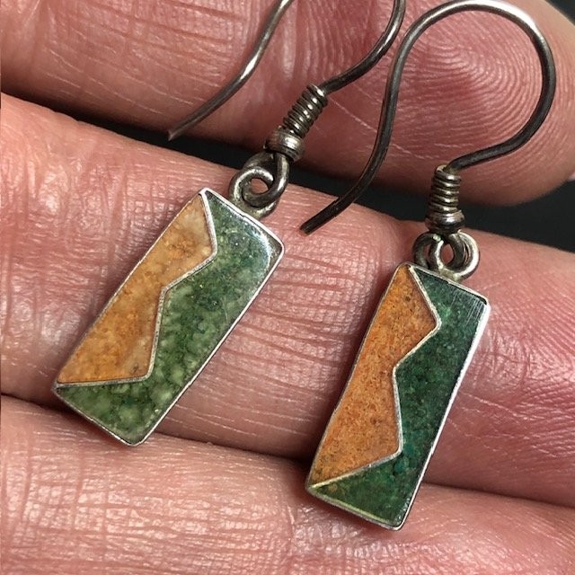 9433 Sterling Silver Rectangular Drop Earrings Gr… - image 1