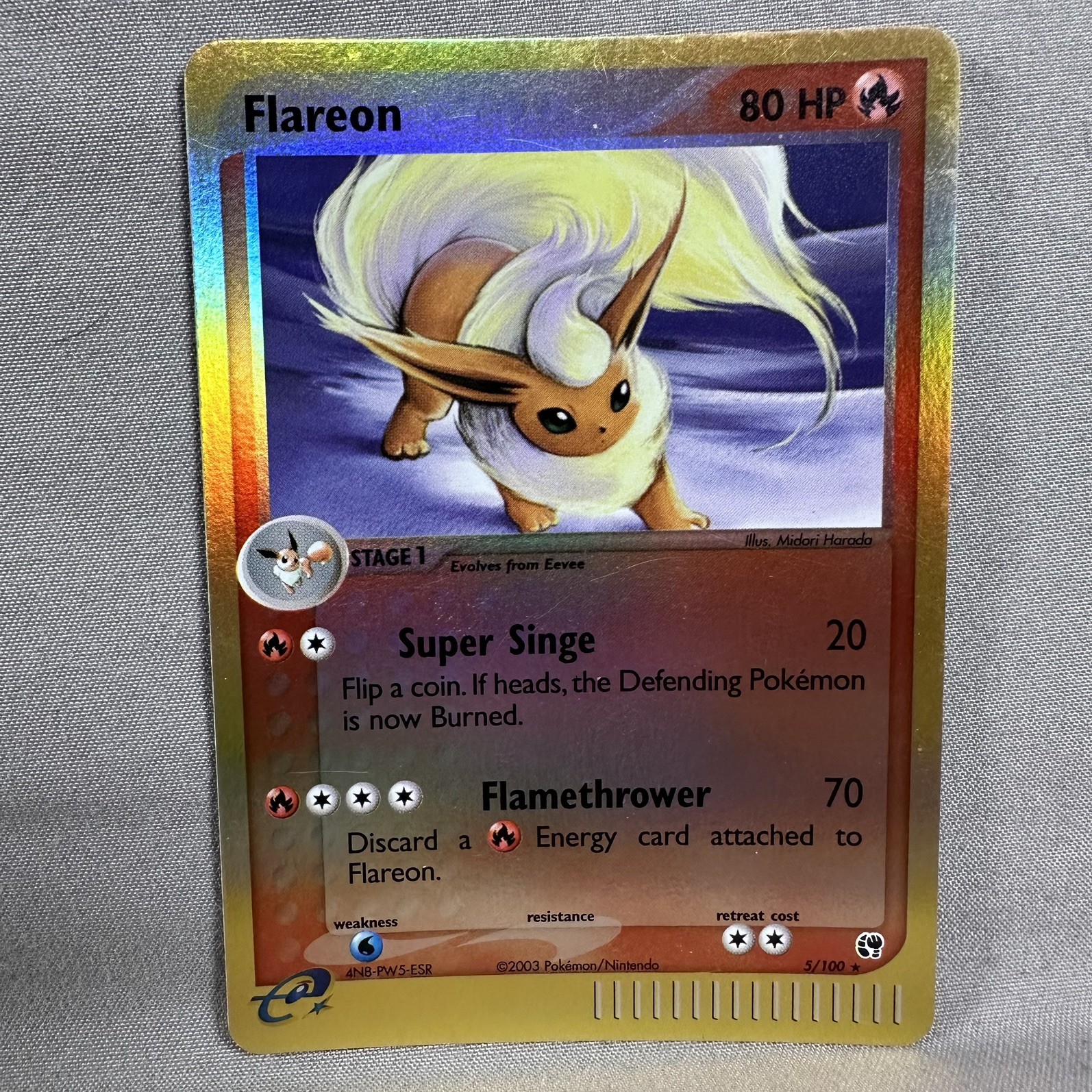 Pokémon 2003 Flareon 5/100 ex Sandstorm Reverse Holo *NM* near mint eeveelution
