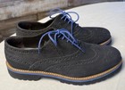 Bruno Magli Mens Black Suede W/Blue Accents Oxford Wingtip Brogue Shoes 9.5 US
