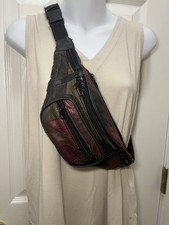 Vintage Fanny Pack Patchwork Leather Multi Color 5 Zipper Compartments