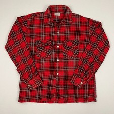 VTG 50s Montgomery Ward Brent Sanforized Shirt Mens M Red Loop Collar Flannel
