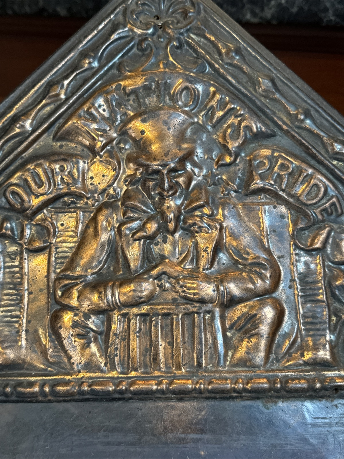 1890s Antique USS OLYMPIA Our Nations Pride Hammered Copper On Wood Mirror RARE