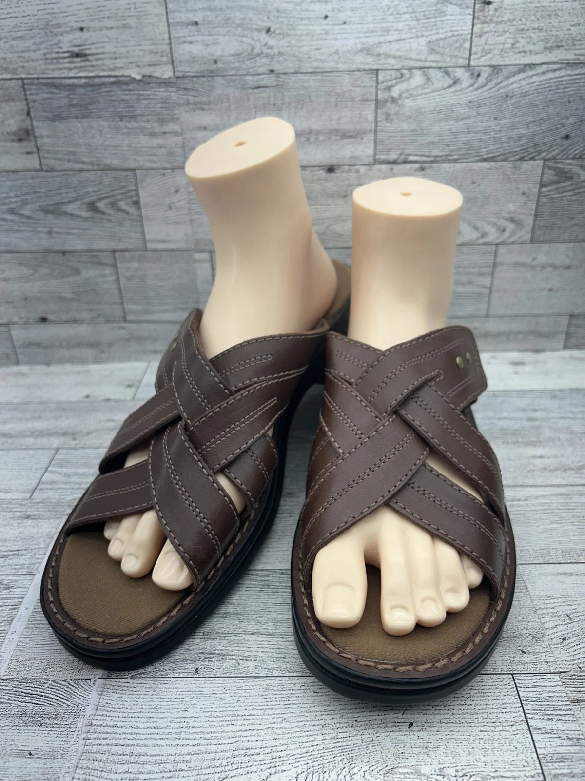 Scarpe Clarks donna tg 11 sandali slip on pelle marrone regolabili comodi slide