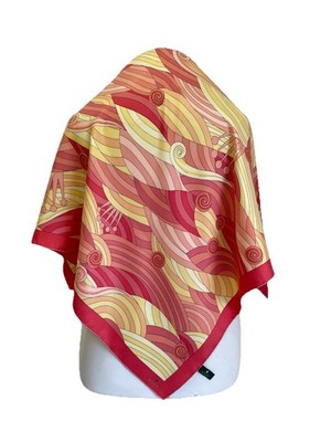 H74# Vintage Rolex Silk Scarf Made in France Red Yellow Abstract Pattern Luxury